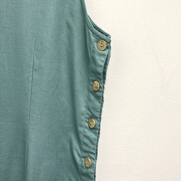 Vintage Linen Midi Coastal Button-Closure Scoop Neck Shift Dress - Size 14 - Picture 7 of 8